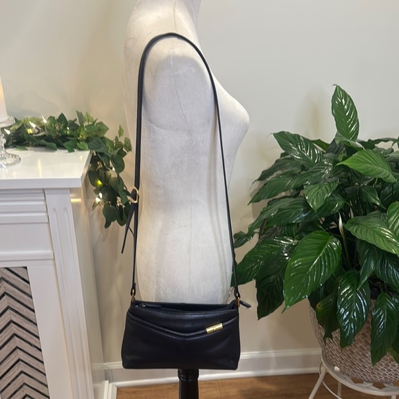 Etienne Aigner Leather Navy Blue Crossbody Bag with Gold Accents - Picture 3 of 7